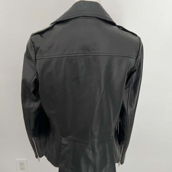Barneys Black Leather Cropped Biker Jacket Peplum Large - Picture 7 of 10